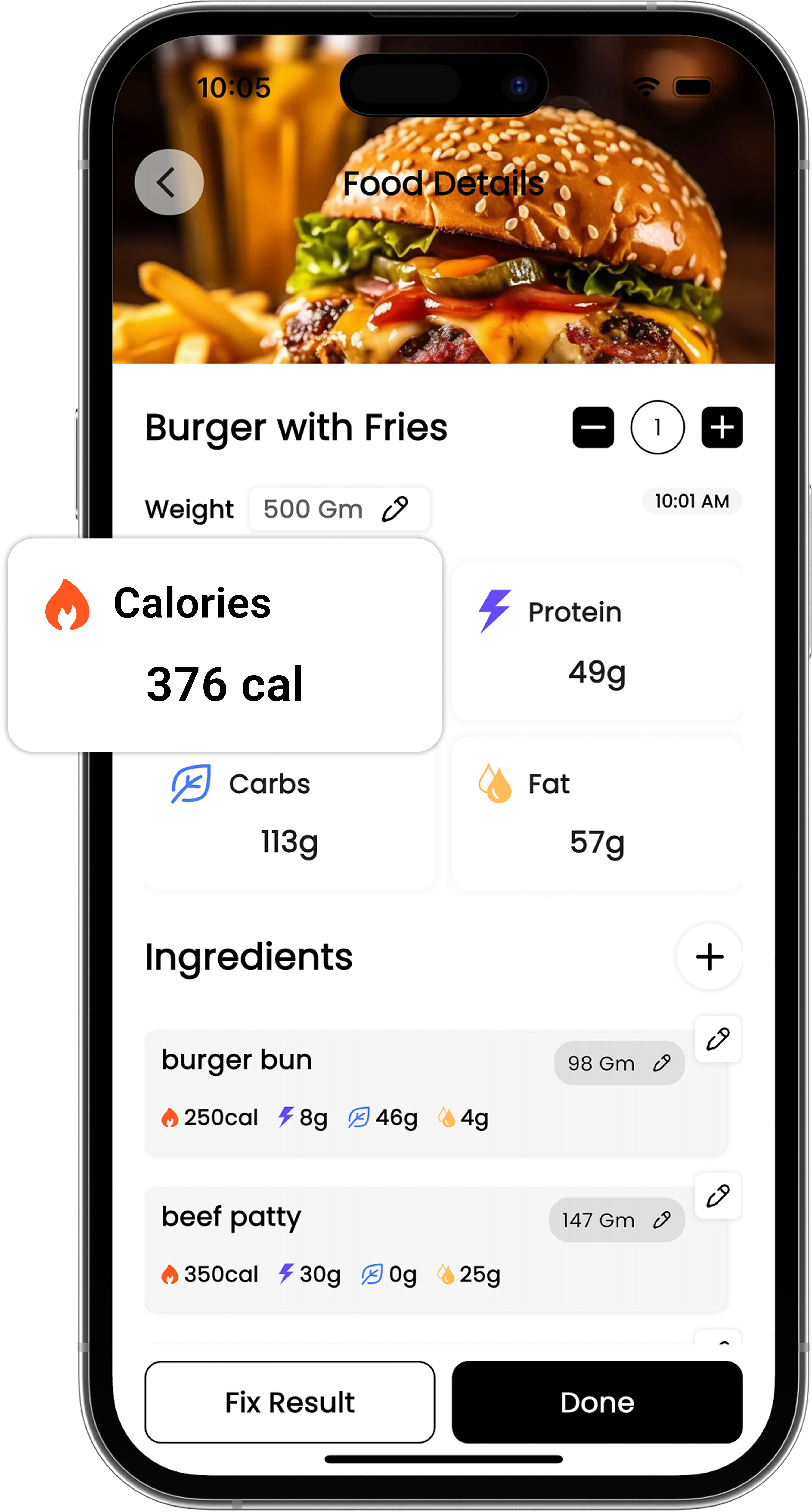 EasyCal AI Food Details Screen